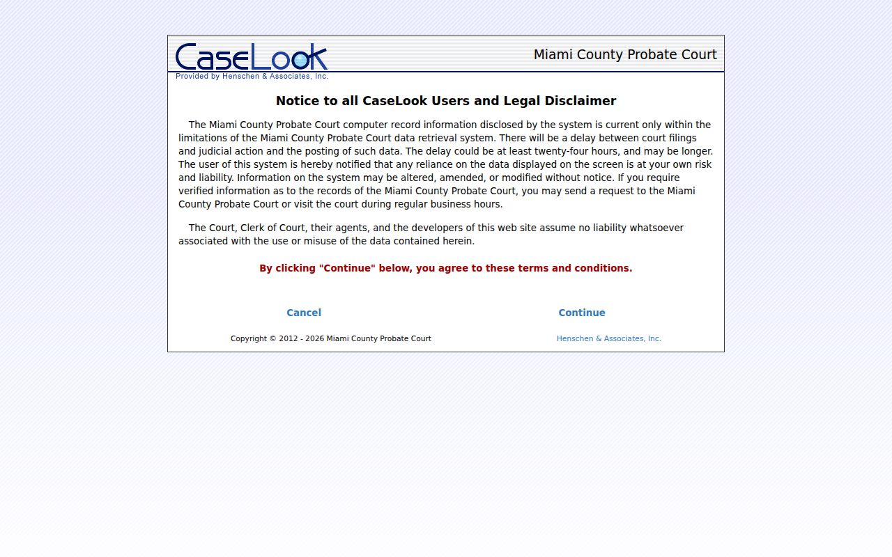Piqua residents directory Miami County Probate CaseLook public records screen