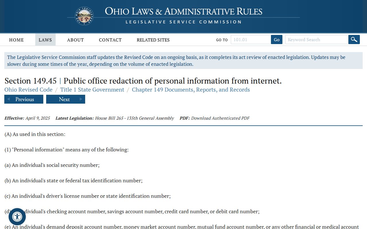 Piqua neighbors image of Ohio public-record personal-information redaction law