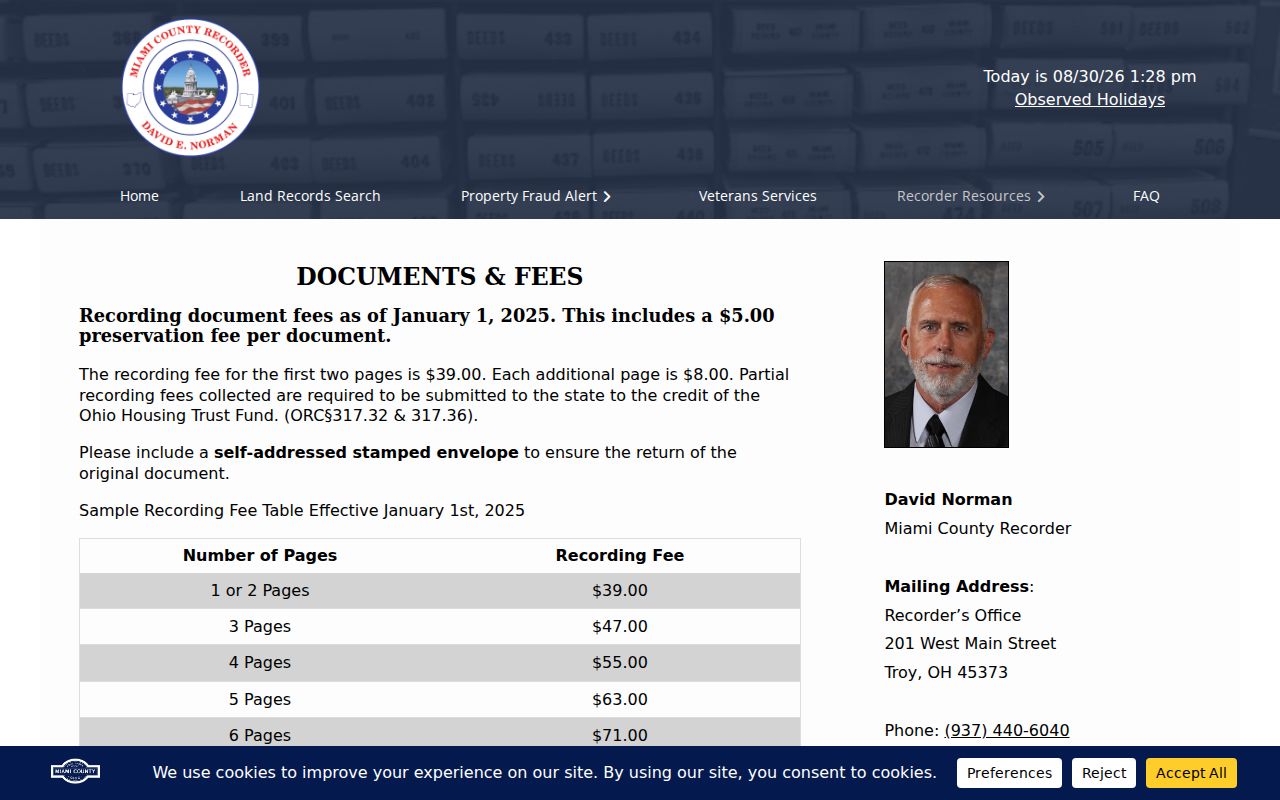 Piqua previous residents image of Miami County Recorder document and copy fees