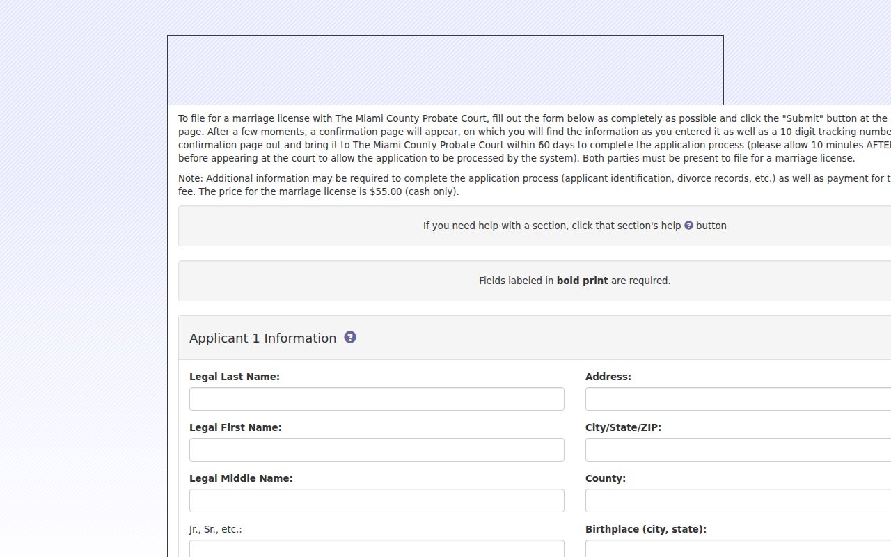 Piqua resident lookup through Miami County Probate marriage application