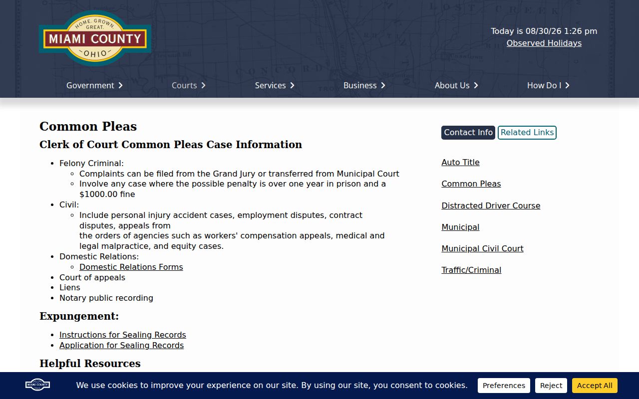 Piqua resident lookup through Miami County Clerk of Courts records