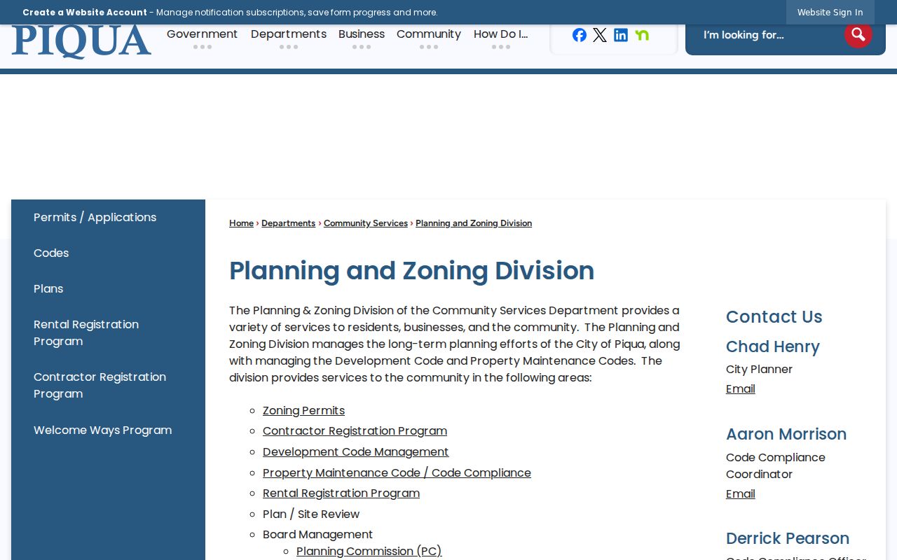Piqua street directory Planning and Zoning GIS records