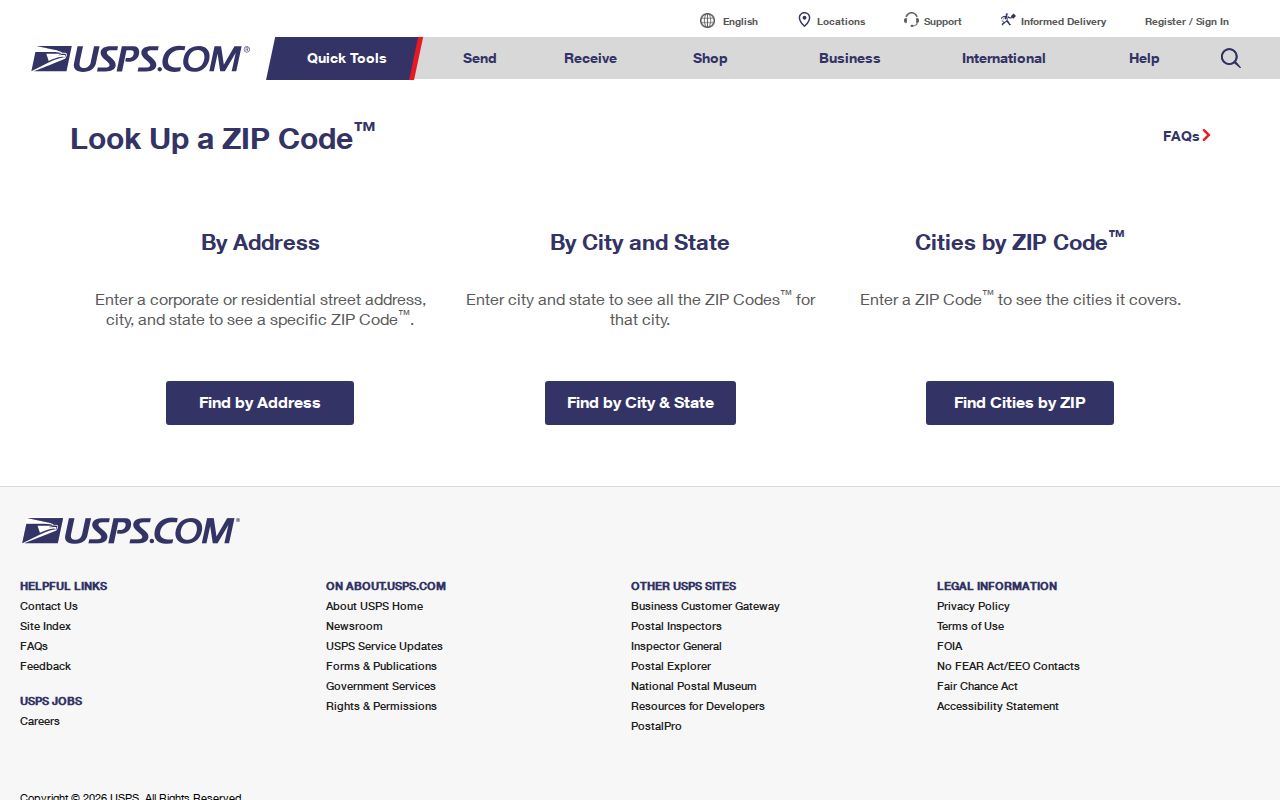 Piqua ZIP code directory image of the USPS ZIP Code Lookup tool